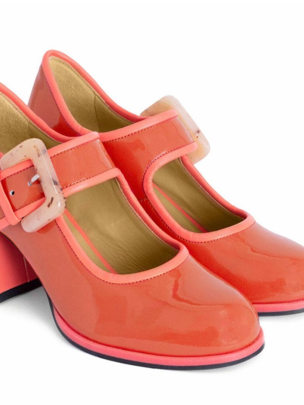 Vibrant John Fluevog high-heeled Mary Janes